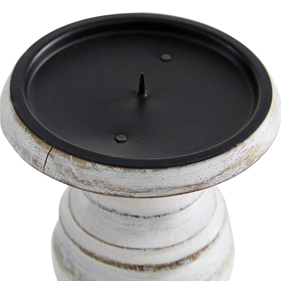 NIB set of three mango wood rustic white pillar candle holders by Deco 79 - Picture 7 of 8